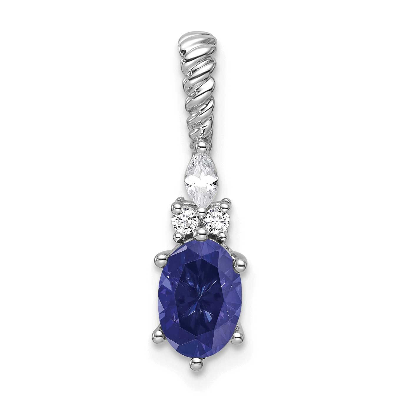 Polish Diamond and Lab Created Sapphire Twisted Chain Slide 14k White Gold, MPN: PM9791-CSA-009-WAA…