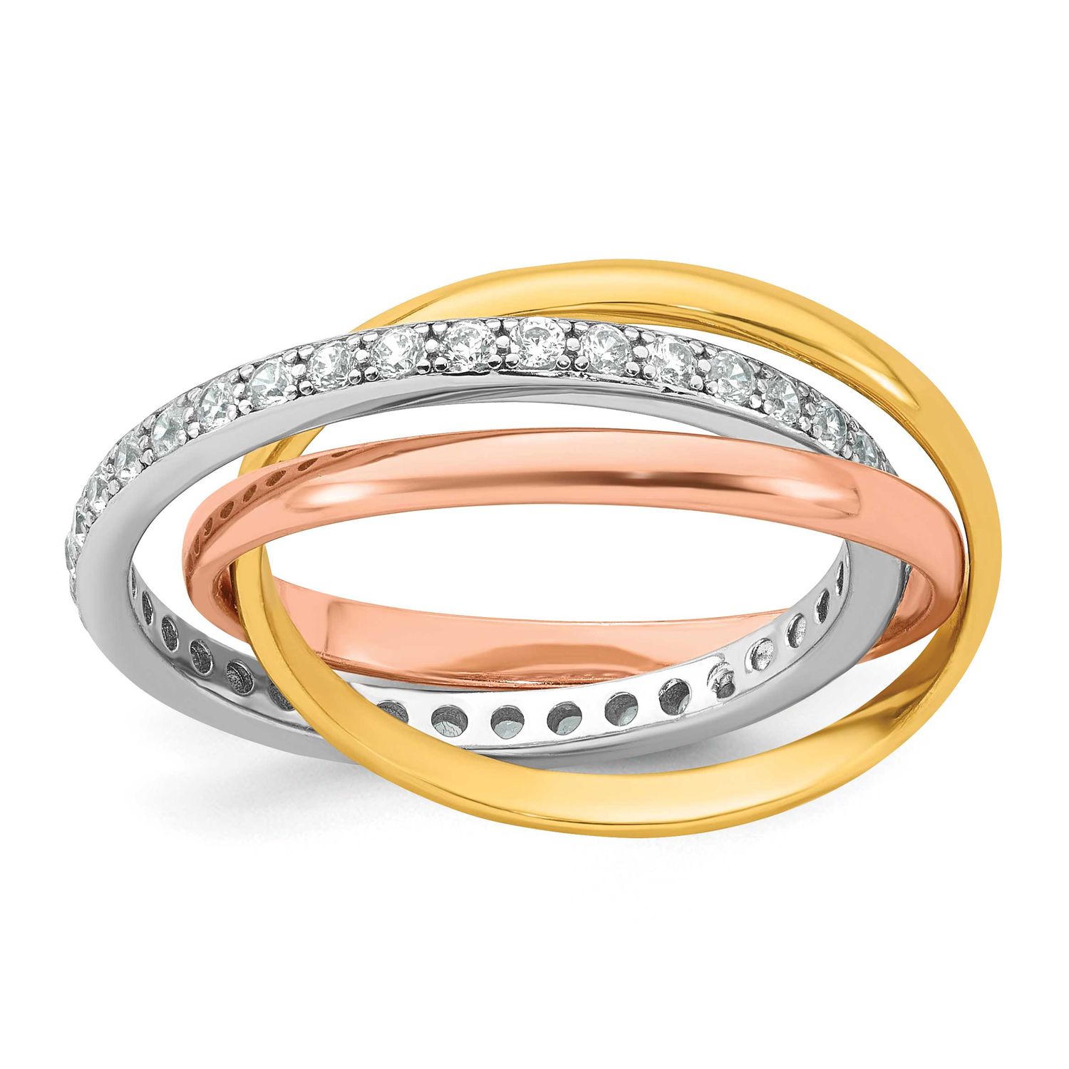Rose/Gold-Tone Polished CZ Intertwined Triple Band Ring Sterling Silver Rhodium-Plated, MPN: QR7712…