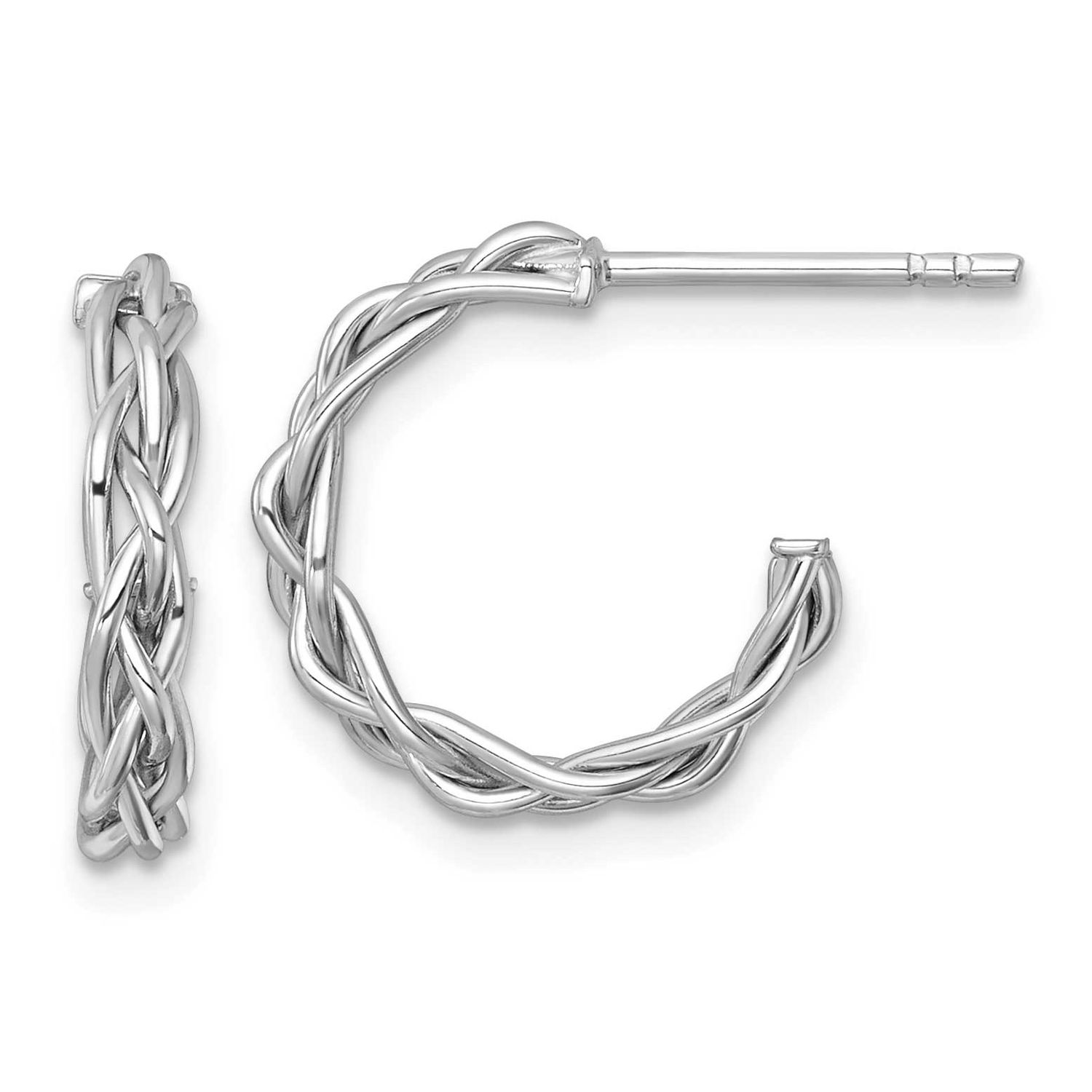 Rhodium-Plated Polished Woven 3mm Post Hoop Earrings 14k White Gold, MPN: TF2560W, UPC: