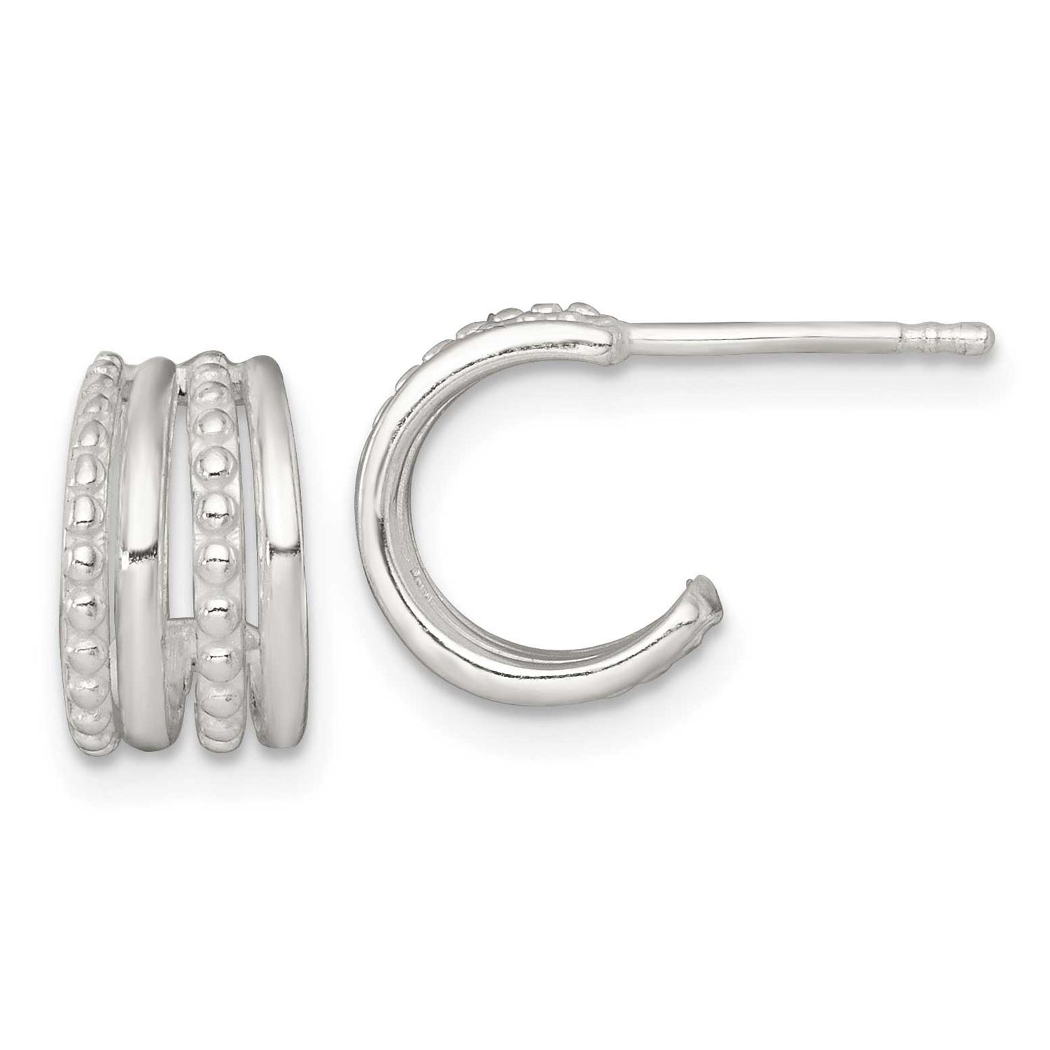 Beaded Post C-Hoop Earrings Sterling Silver Polished, MPN: QE17961, UPC: