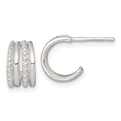 Beaded Post C-Hoop Earrings Sterling Silver Polished, MPN: QE17961, UPC: