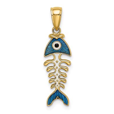 3D Blue Enamel Fish Bone Charm 14k Gold, MPN: K7042, UPC: 637218140978