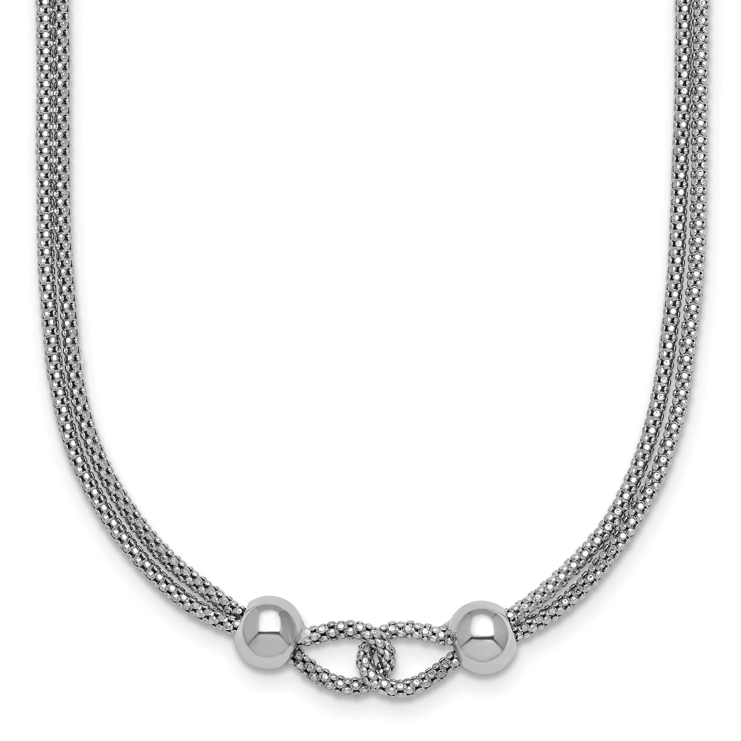 Beads 2 Strand 16 Inch with 2 Inch Extension Necklace Sterling Silver Rhodium-Plated Polished, MPN:…