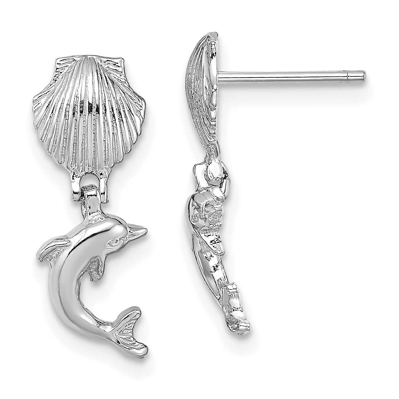 Dolphin Dangle From Mini Scallop Earrings 14k White Gold, MPN: TE804W, UPC: 883957983578