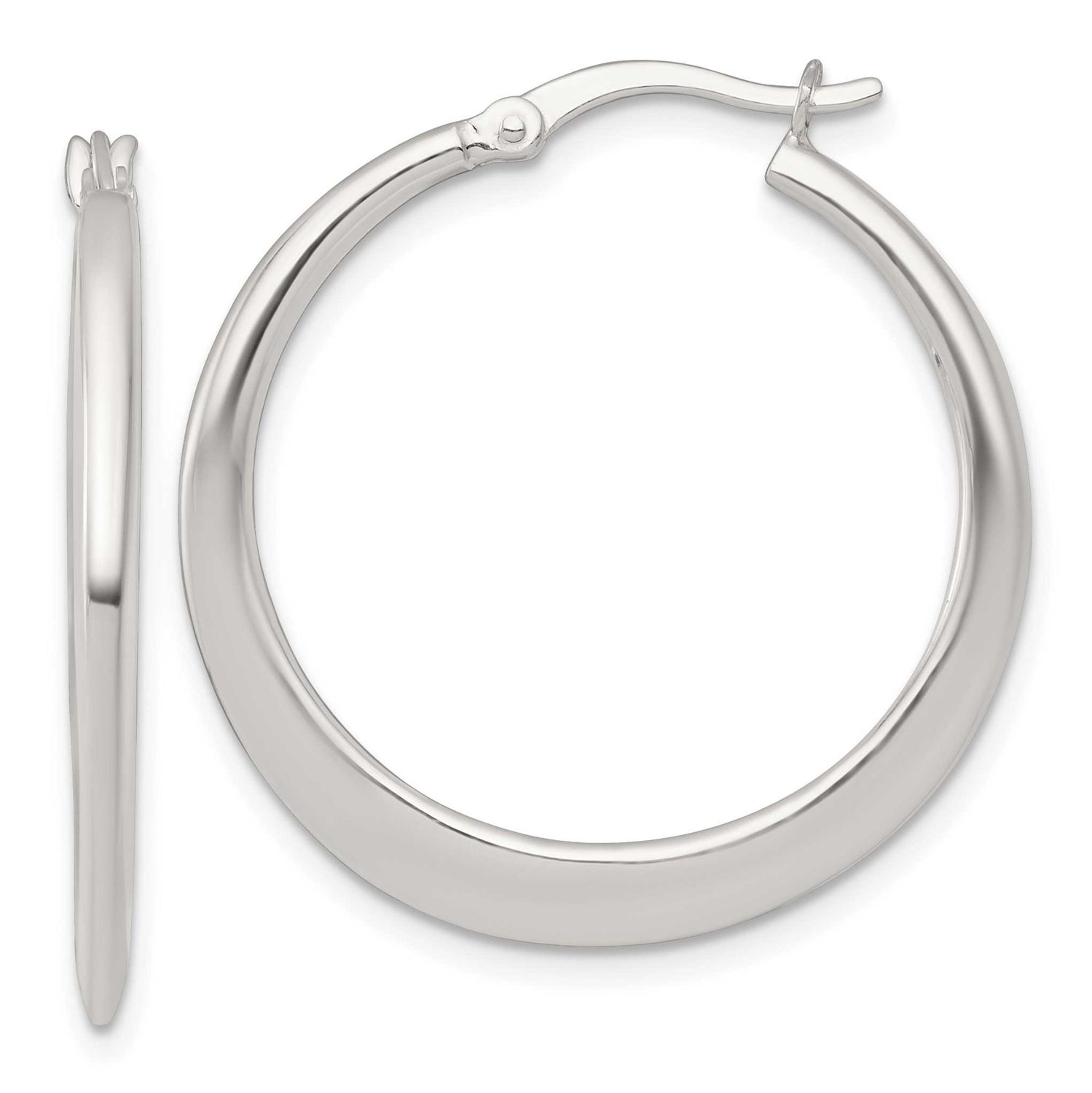 30.0mm Tapered Round Hoop Earrings Sterling Silver Polished, MPN: QE17907, UPC: