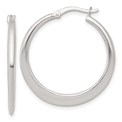 30.0mm Tapered Round Hoop Earrings Sterling Silver Polished, MPN: QE17907, UPC: