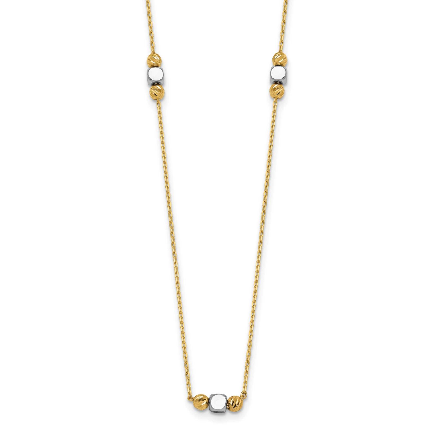 Diamond-Cut Bead Fancy with 2 Inch Extender Necklace 14K Two Tone Gold Polished, MPN: SF3279-16, UP…