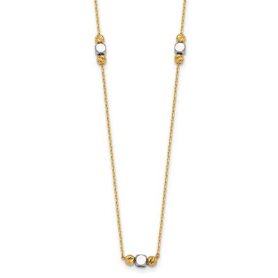 Diamond-Cut Bead Fancy with 2 Inch Extender Necklace 14K Two Tone Gold Polished, MPN: SF3279-16, UP…
