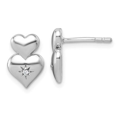 CZ Double Heart Post Earrings Sterling Silver Rhodium-Plated, MPN: QG7198E, UPC: