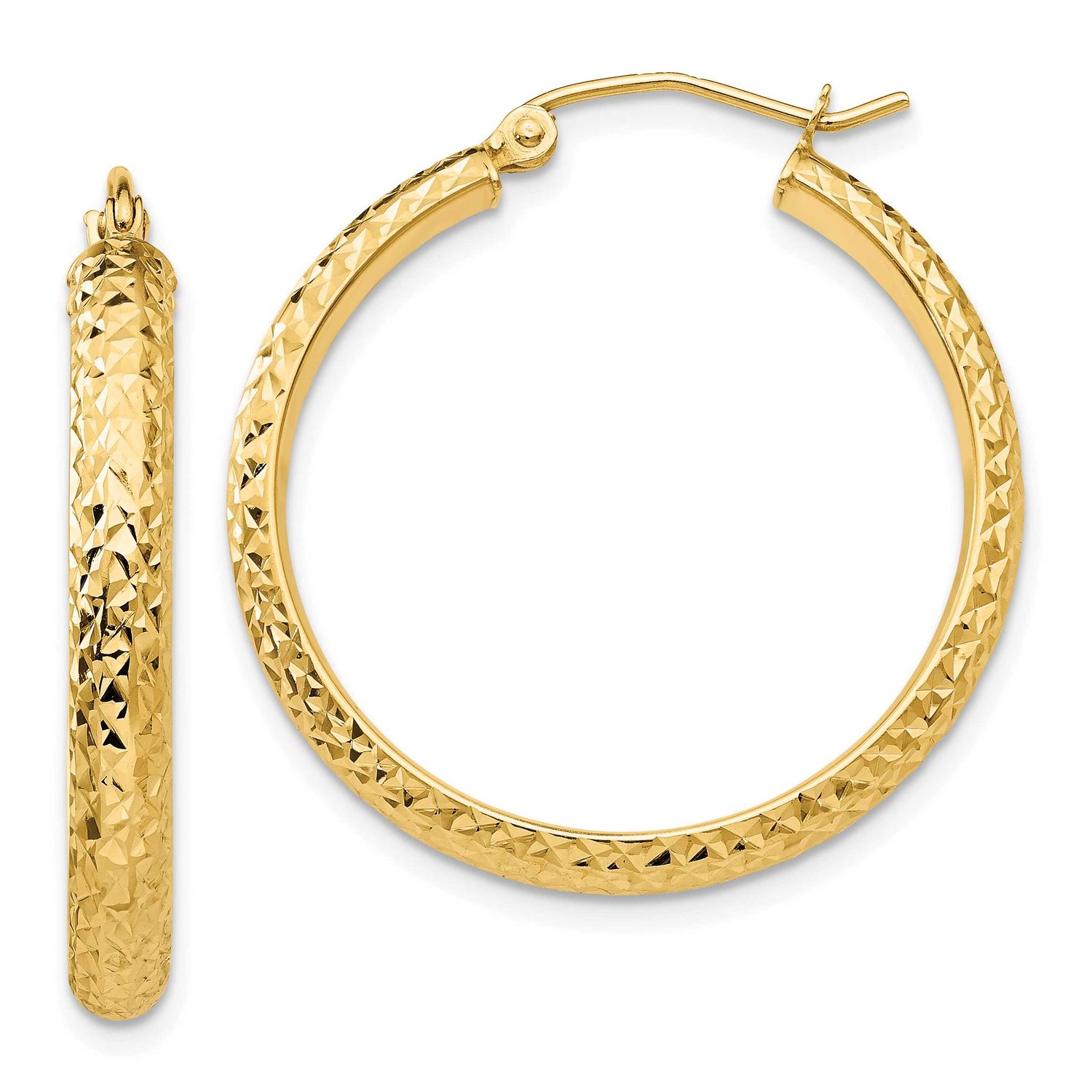 Diamond-Cut 3.5x28mm Hollow Hoop Earrings 10k Gold, MPN: 10TC808, UPC: