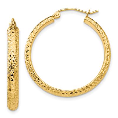 Diamond-Cut 3.5x28mm Hollow Hoop Earrings 10k Gold, MPN: 10TC808, UPC:
