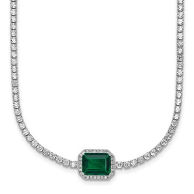 Green and White CZ 16 Inch with 2 Inch Extension Tennis Necklace Sterling Silver Rhodium-Plated, MP…