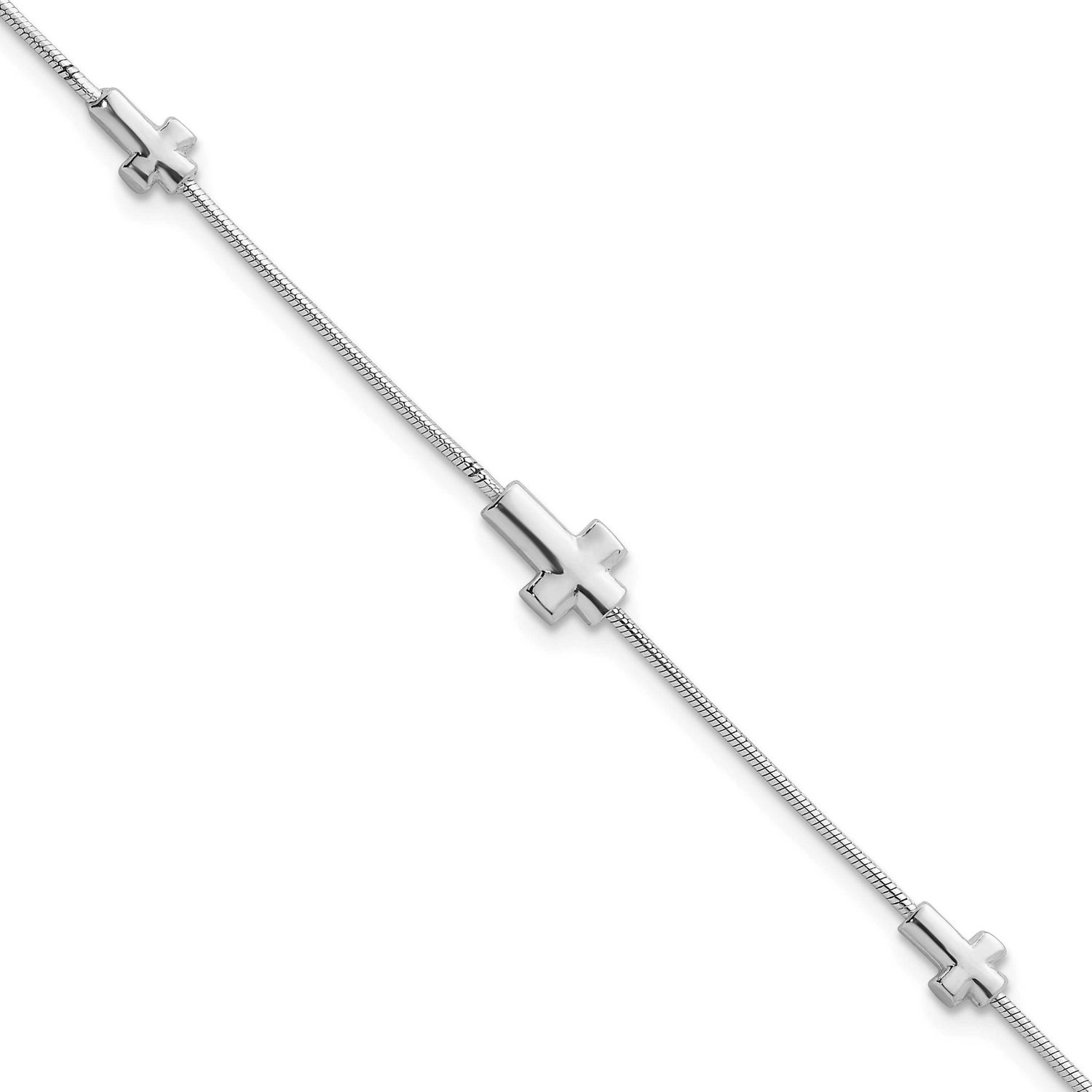 Crosses 7 Inch with 1 Inch Extender Bracelet Sterling Silver Rhodium-Plated, MPN: QG6838-7, UPC: