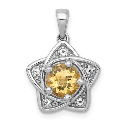 Polished Citrine and White Topaz Star Pendant Sterling Silver Rhodium-Plated, MPN: QP6001CI, UPC: