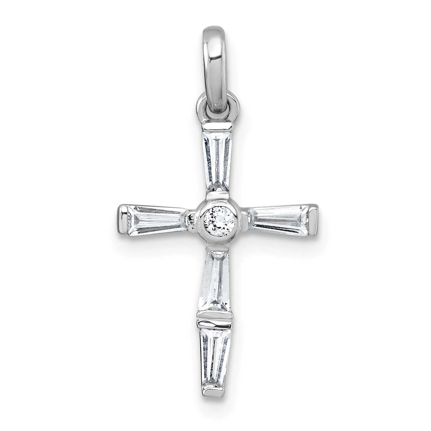 Polished White CZ Cross Pendant Sterling Silver Rhodium-Plated, MPN: QG7209P, UPC: