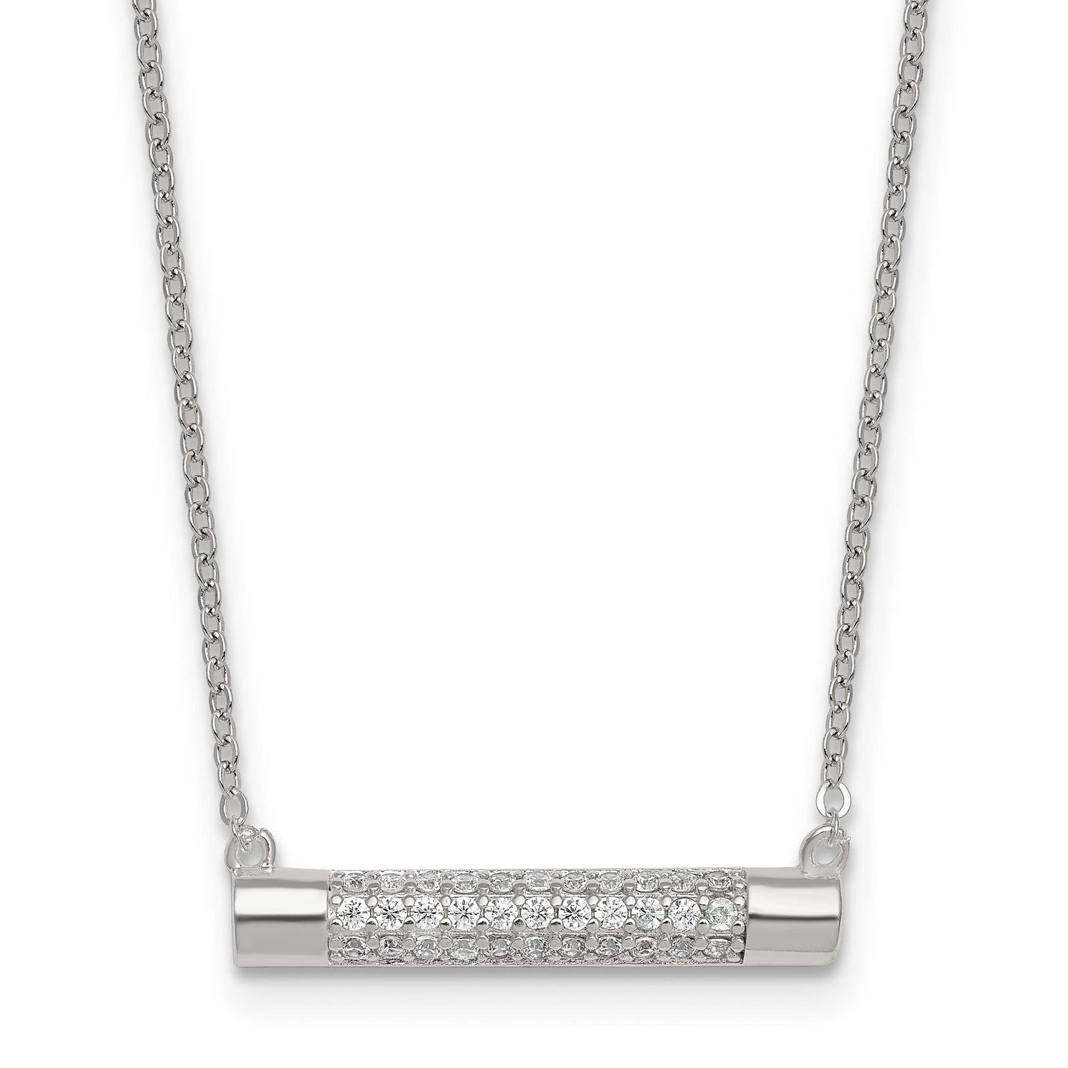 CZ Bar 16 Inch with 2 Inch Extension Necklace Sterling Silver Polished, MPN: QG7064-16, UPC: