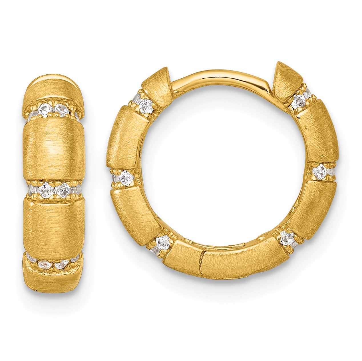 Polish/Textured CZ 4mm Hinged Hoop Earrings Sterling Silver Gold-Tone, MPN: QE18135GP, UPC: