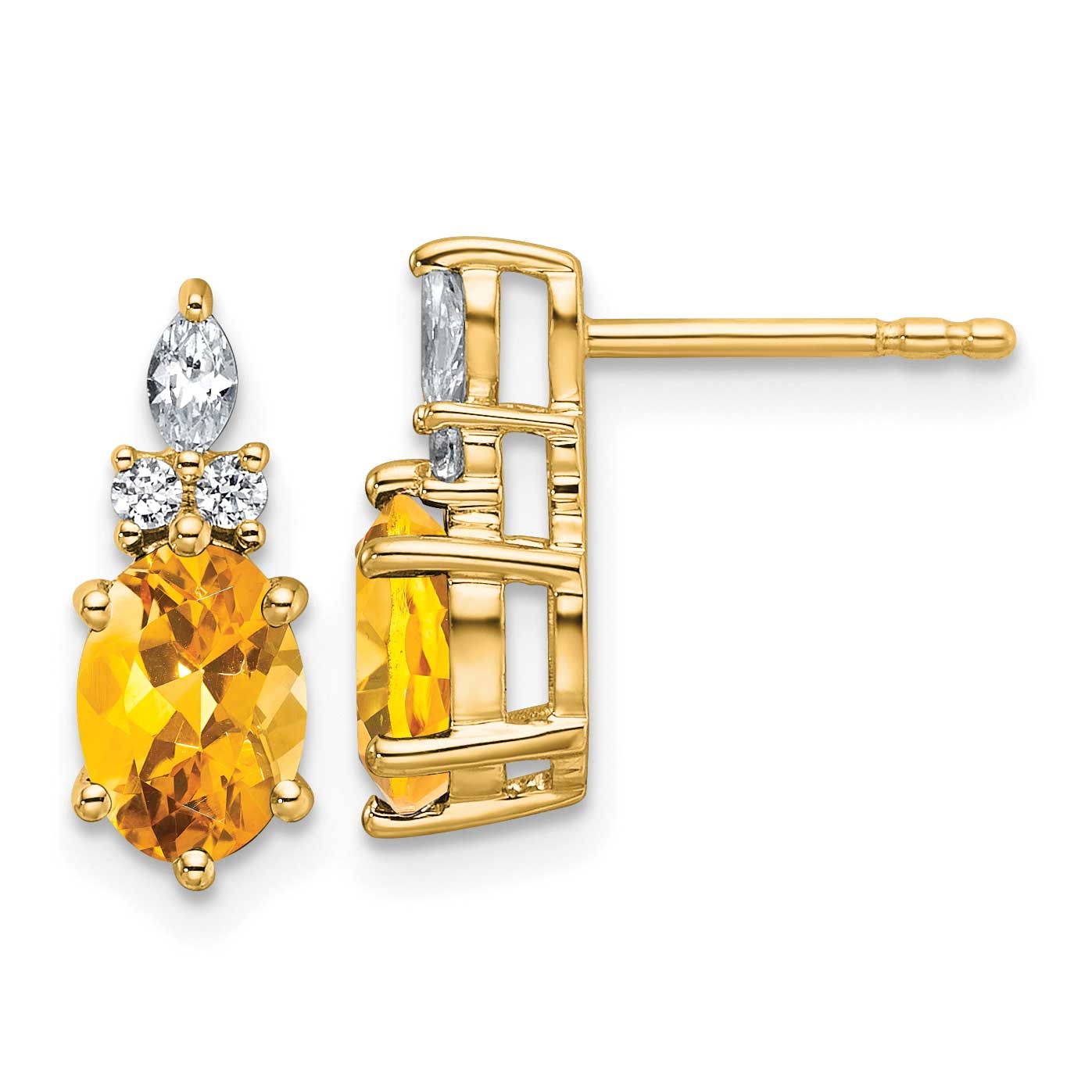 Diamond and Citrine Twisted Post Earrings 14k Gold Polished, MPN: EM9791-CI-017-YAA, UPC: