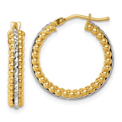 Diamond-Cut Beaded Hoop Earrings 14K Two Tone Gold Polished, MPN: TL1195, UPC:
