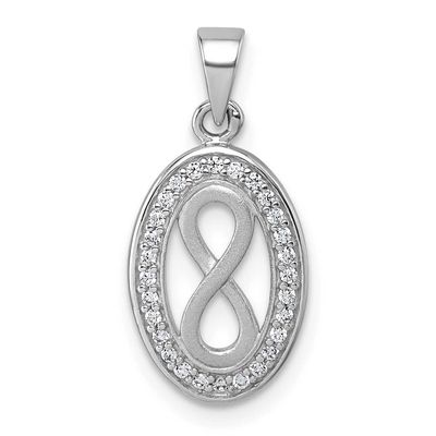 Polished and Satin CZ Infinity Oval Pendant Sterling Silver Rhodium-Plated, MPN: QG7196P, UPC: