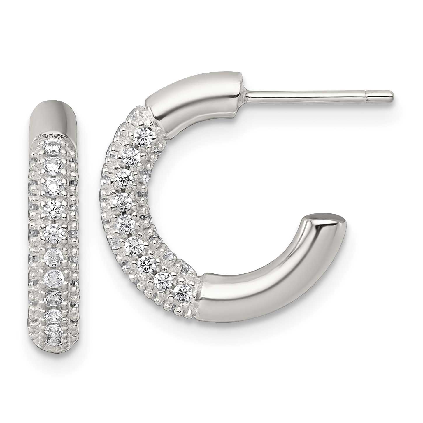 Pave CZ Post C-Hoop Earrings Sterling Silver Polished, MPN: QE18079, UPC: