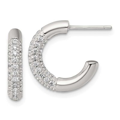 Pave CZ Post C-Hoop Earrings Sterling Silver Polished, MPN: QE18079, UPC: