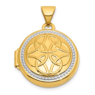 White Rhodium Polished Celtic 16mm Round Locket 14k Gold, MPN: XL885, UPC: