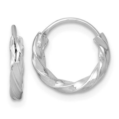 Polished Twisted 13x2.25mm Round Hoop Earrings Sterling Silver Rhodium-Plated, MPN: QE17884, UPC: