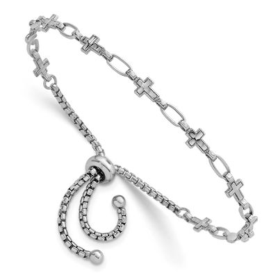 Polished Cross Bolo Bracelet Sterling Silver Rhodium-Plated, MPN: QG6802, UPC: