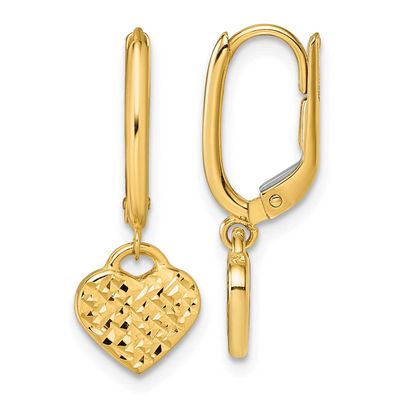 Diamond-cut Heart Dangle Leverback Earrings 14k Gold Polished, MPN: TF2583, UPC:
