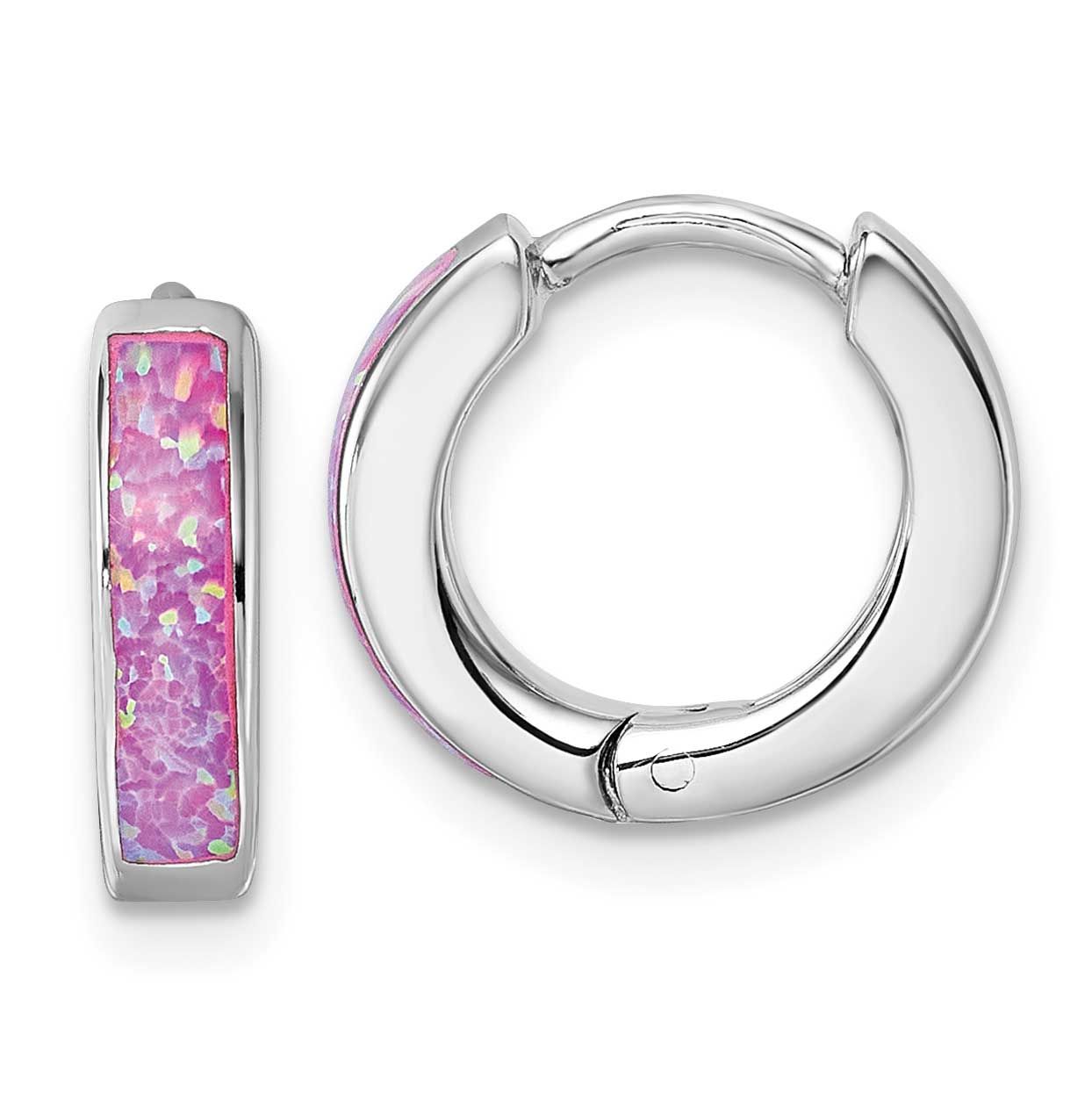 Created Pink Opal Hoop Earrings Sterling Silver Rhodium-Plated, MPN: QE18202, UPC: