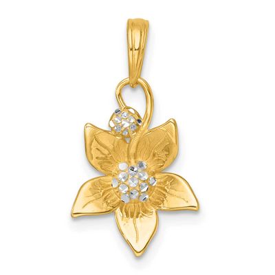 Blooming Flower Charm 14k Gold with Rhodium Polished, MPN: K10021, UPC: