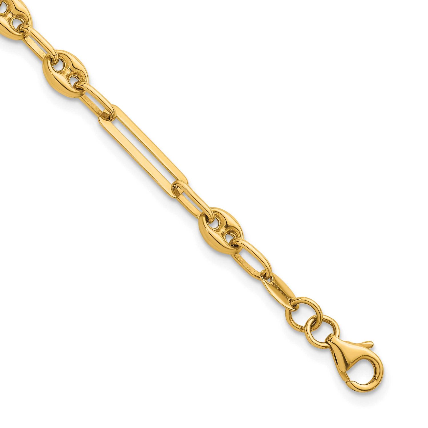 Fancy Mixed Link with Puffed Mariner 7.5 In Bracelet 14k Gold Polished, MPN: SF3161-7.5, UPC: