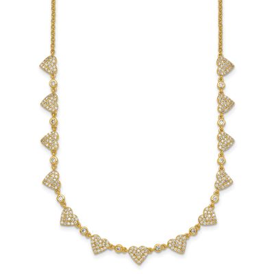 Pave CZ Hearts 16 Inch with 2 Inch Extension Necklace Sterling Silver Gold-Tone Polished, MPN: QG69…