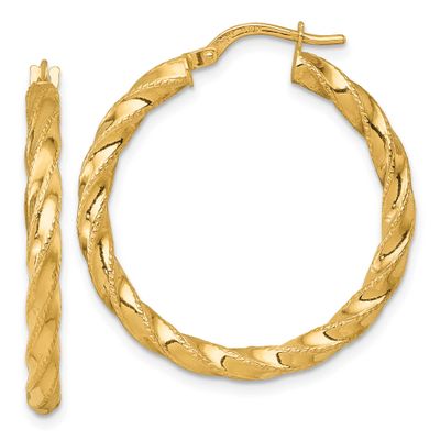 Diamond-Cut Twist Hoop Earrings 14k Gold Polished, MPN: TF2424, UPC: