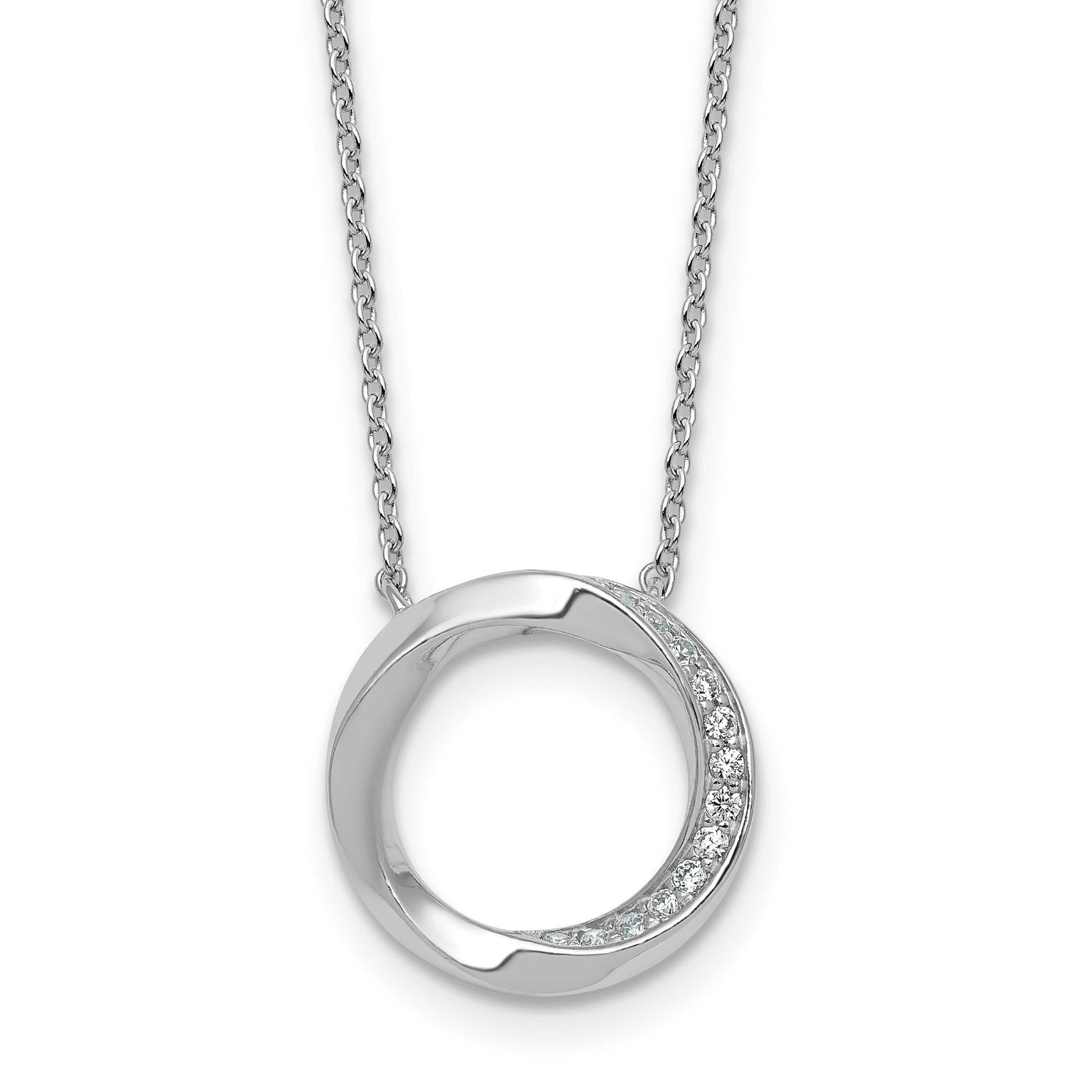 Twisted CZ Circle 17.75 Inch Necklace Sterling Silver Rhodium-Plated Polished, MPN: QG7068-17.75, U…
