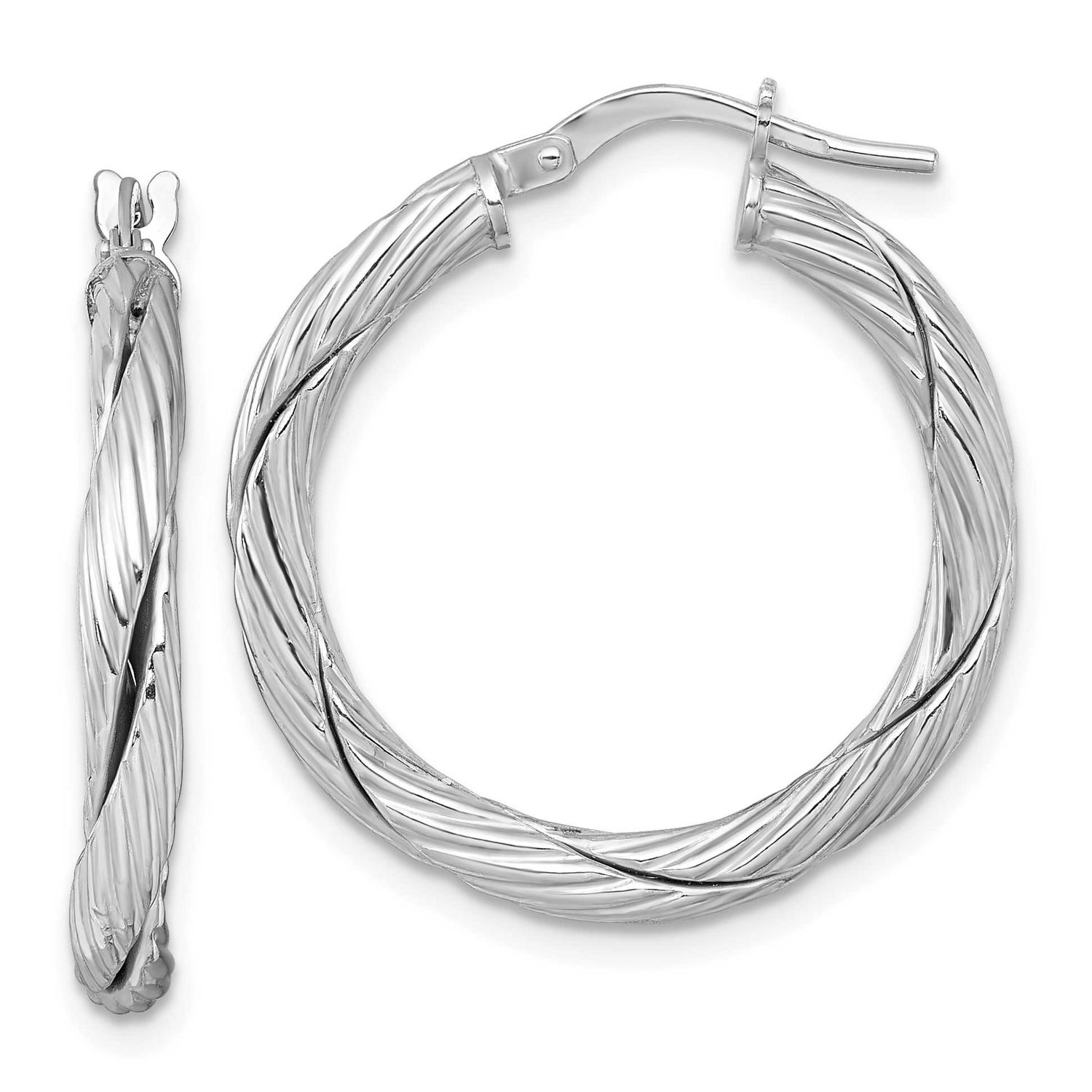 Twisted Round Hoop Earrings Sterling Silver Rhodium-Plated Polished, MPN: QE17899, UPC: