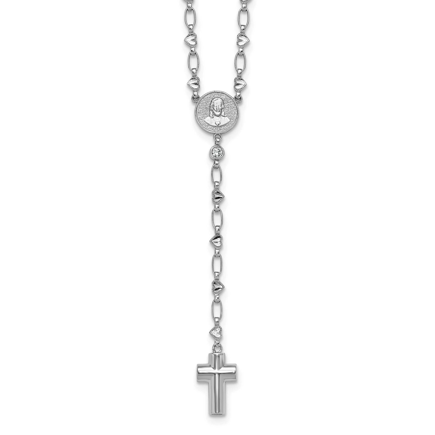 CZ 26.5 Inch Heart Link Cross Ash Holder Necklace Sterling Silver Rhodium-Plated, MPN: QH5880-26.5,…