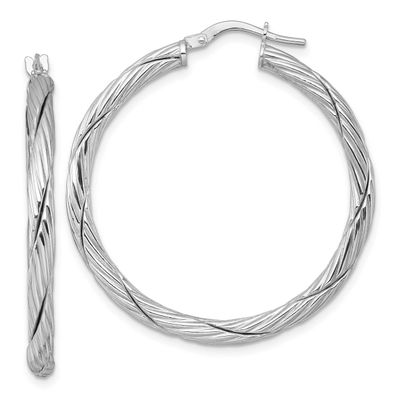 Twisted Round Hoop Earrings Sterling Silver Rhodium-Plated Polished, MPN: QE17901, UPC: