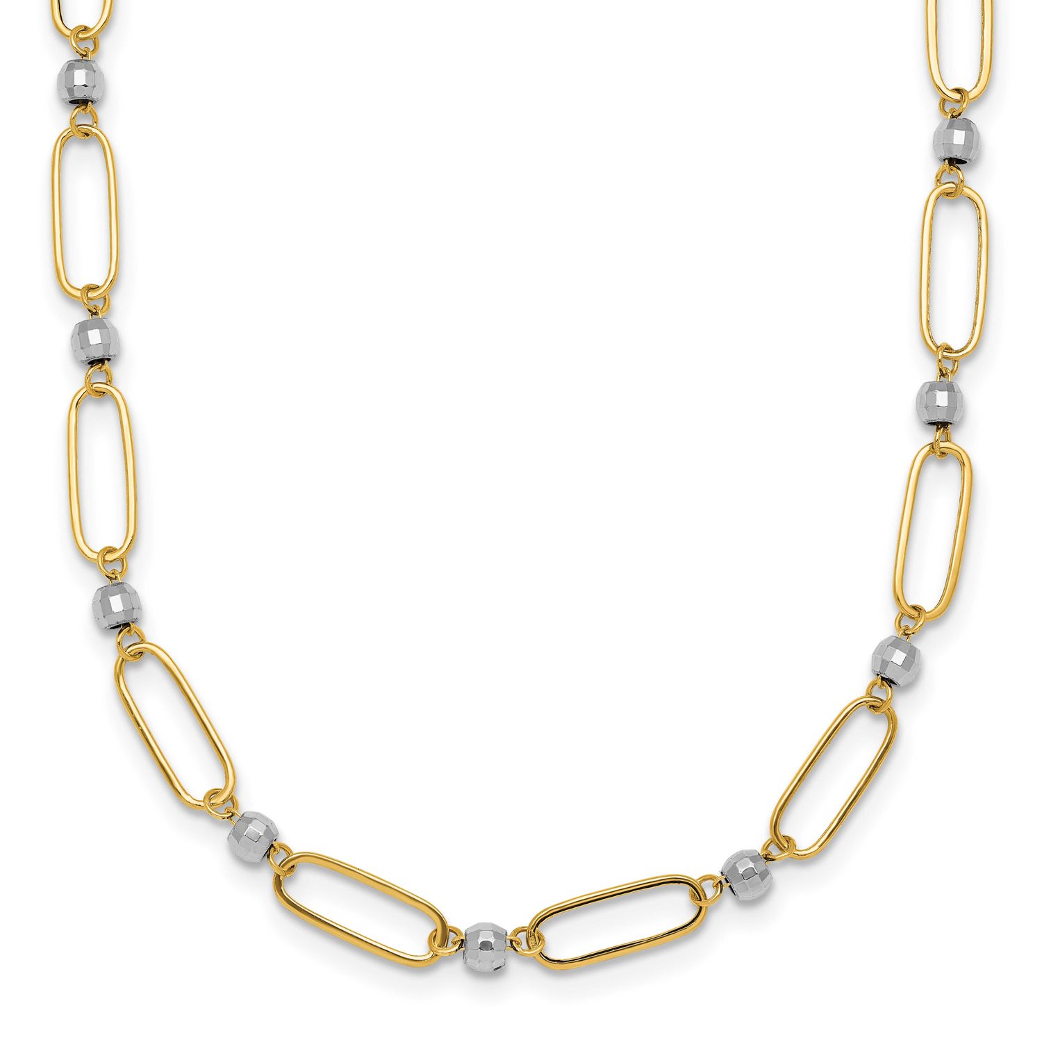 Oval Beaded 18 Inch Necklace 14K Two Tone Gold Polished, MPN: SF3270-18, UPC:
