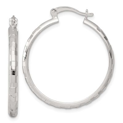 Diamond-Cut 30x3mm Round Hoop Earrings Sterling Silver Polished, MPN: QE17829, UPC: