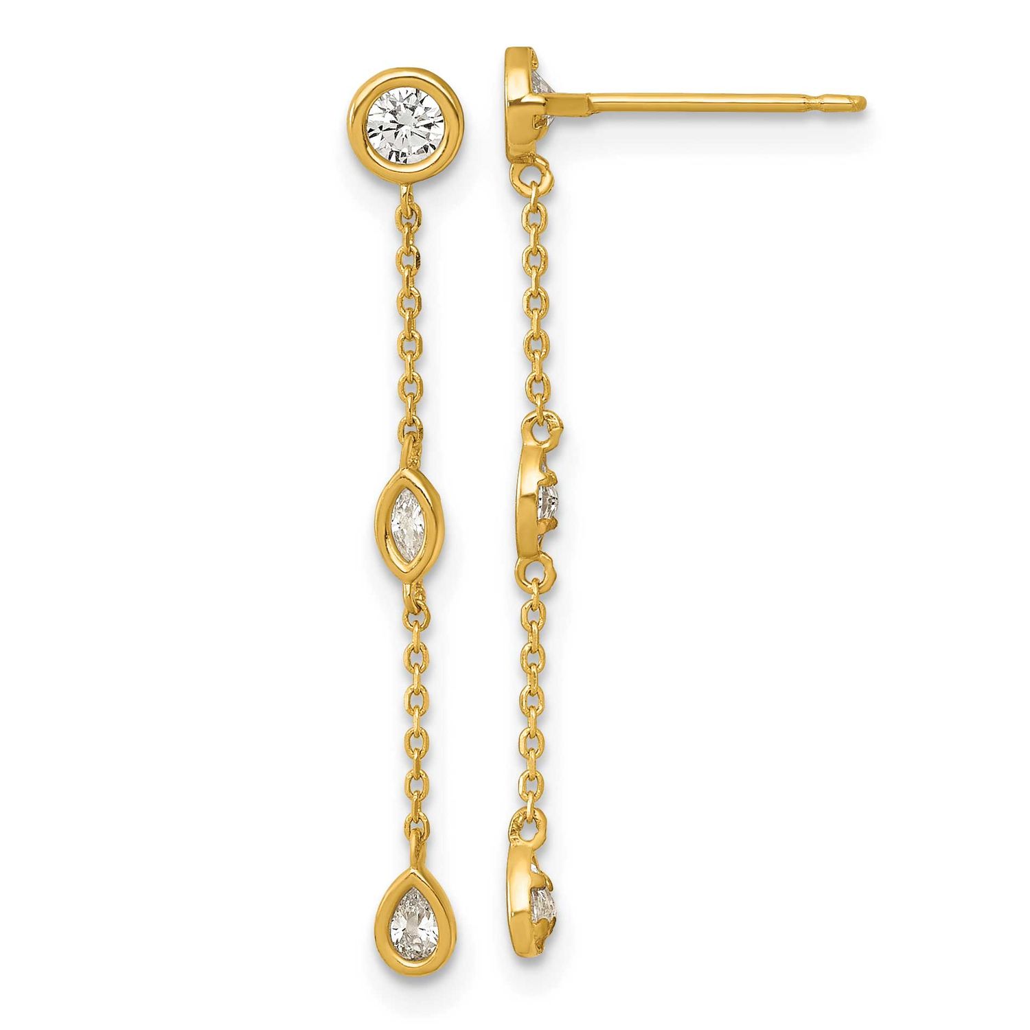 Fancy CZ Post Dangle Earrings 14k Gold Polished, MPN: YE2282, UPC: