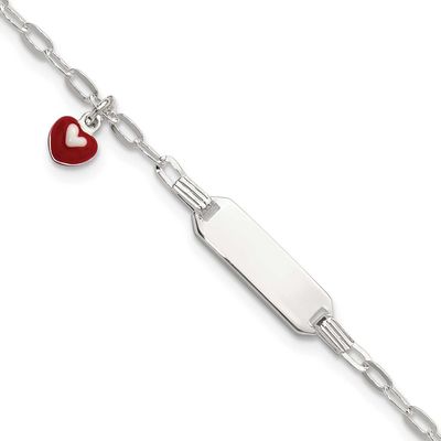 Enameled Heart 5 Inch with 1 Inch Extension Children&#39;s ID Bracelet Sterling Silver Polished, MPN: Q…