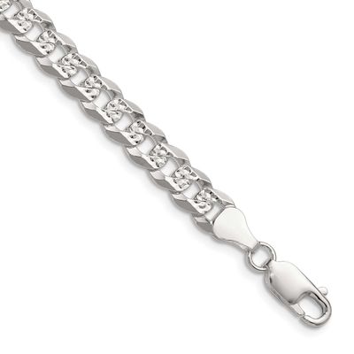 6.75mm Flat Diamond-cut Pave Curb Chain 22 Inch Sterling Silver, MPN: QPCB160-22, UPC: