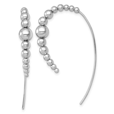 Polished and Beaded Threader Earrings Sterling Silver Rhodium-Plated, MPN: QE18018, UPC: