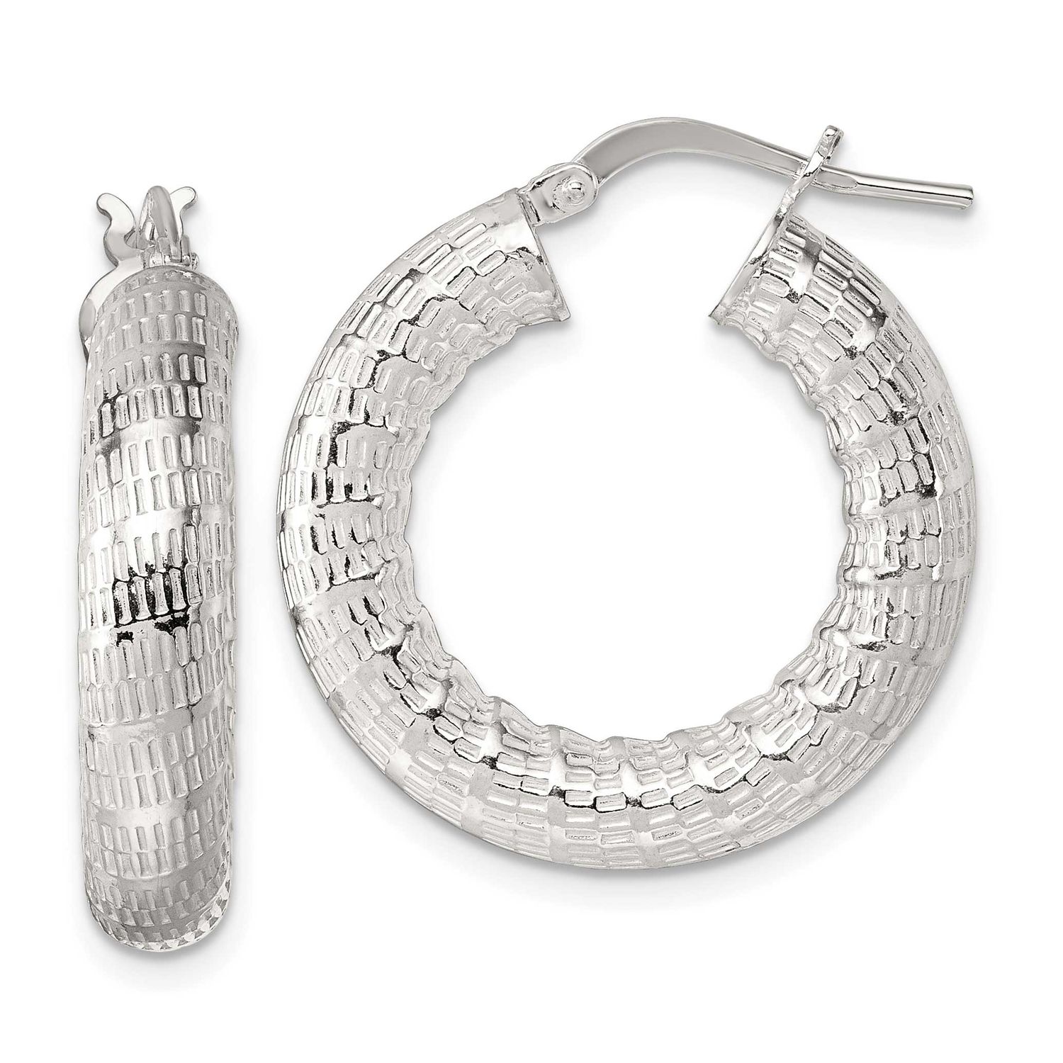 Textured Hoop Earrings Sterling Silver Polished, MPN: QE17872, UPC: