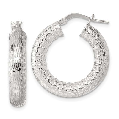 Textured Hoop Earrings Sterling Silver Polished, MPN: QE17872, UPC: