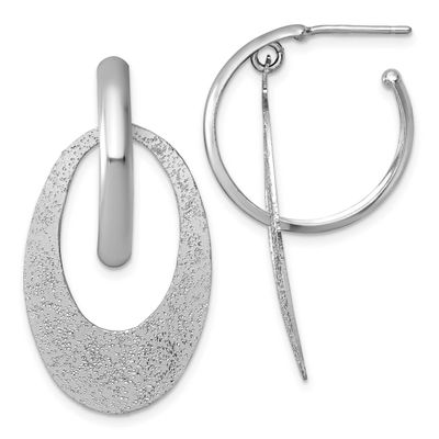 Brushed Dangle Post Hoop Earrings Sterling Silver Rhodium-Plated Polished, MPN: QE18011, UPC:
