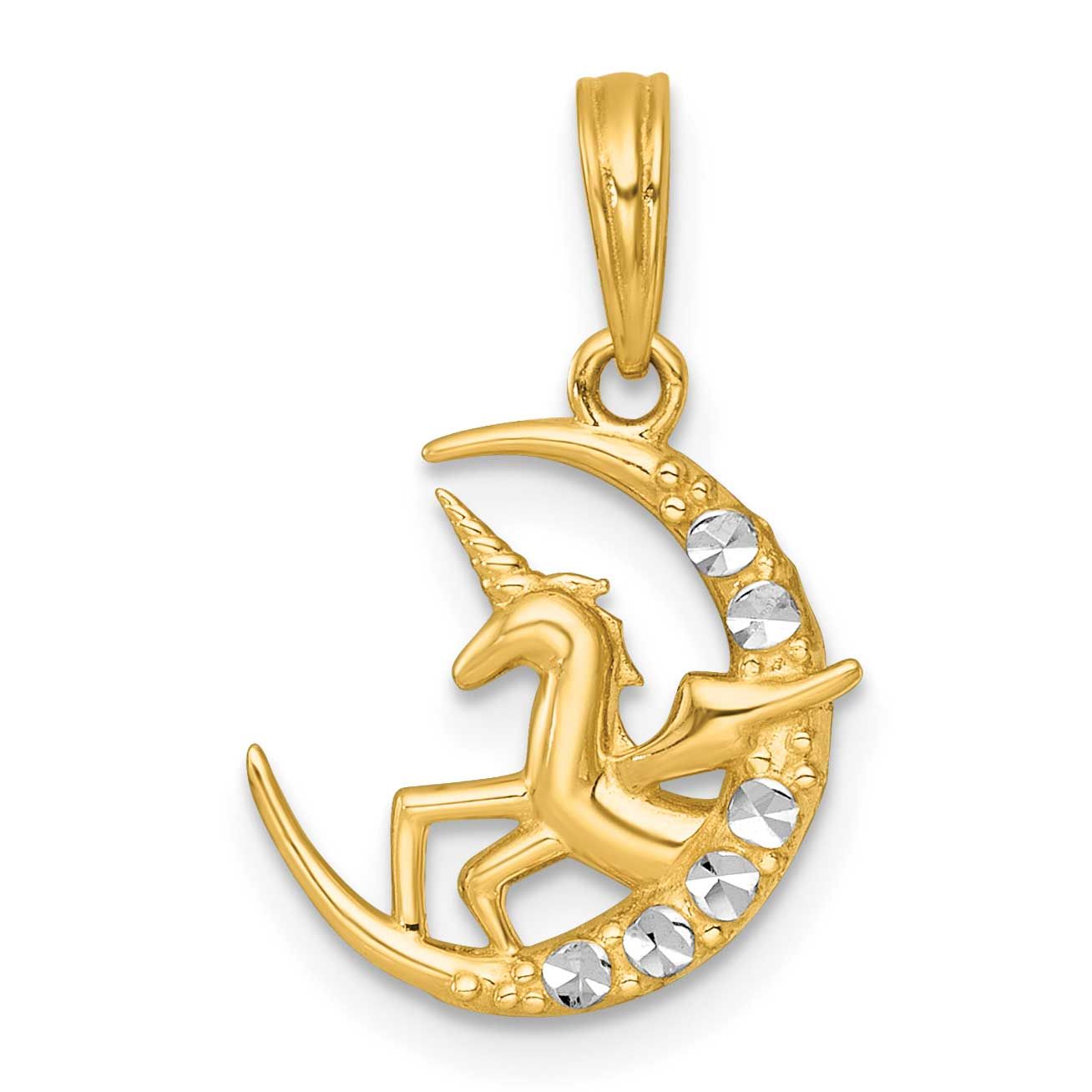 Unicorn In Moon Charm 14k Gold with Rhodium Polished, MPN: K10044, UPC: