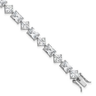 Polished Fancy CZ 7.25 Inch Bracelet Sterling Silver Rhodium-Plated, MPN: QG6859-7.25, UPC: